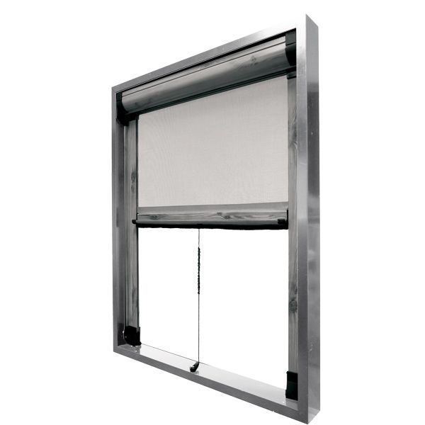 Zanzariera per finestra a scorrimento verticale con cassonetto da 55 mm